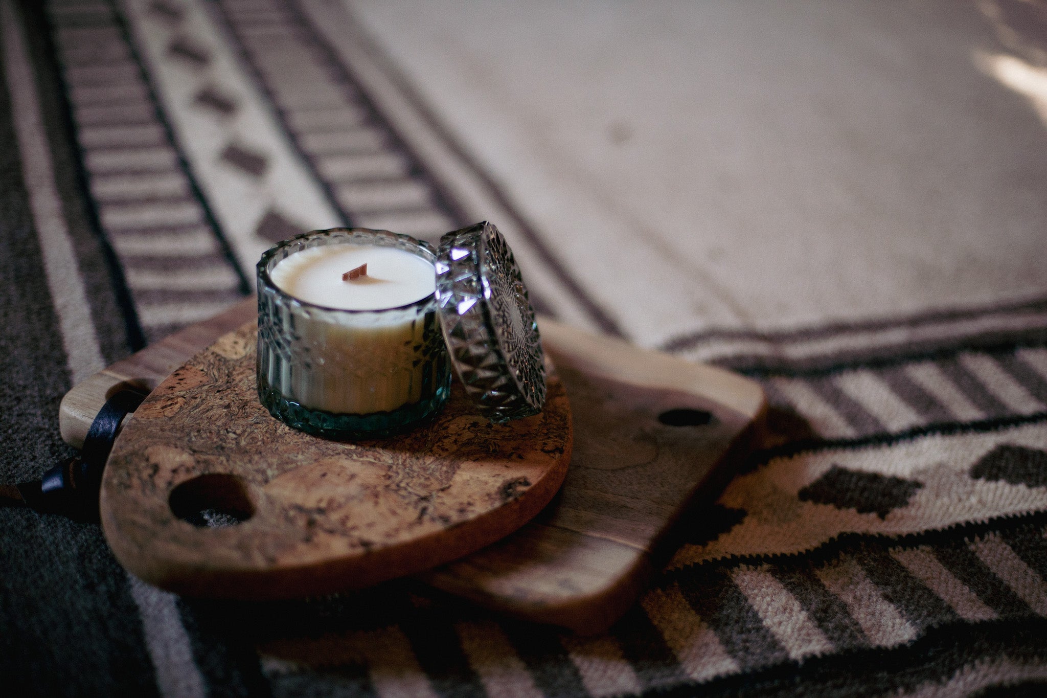 Smokey Cut Glass Candle