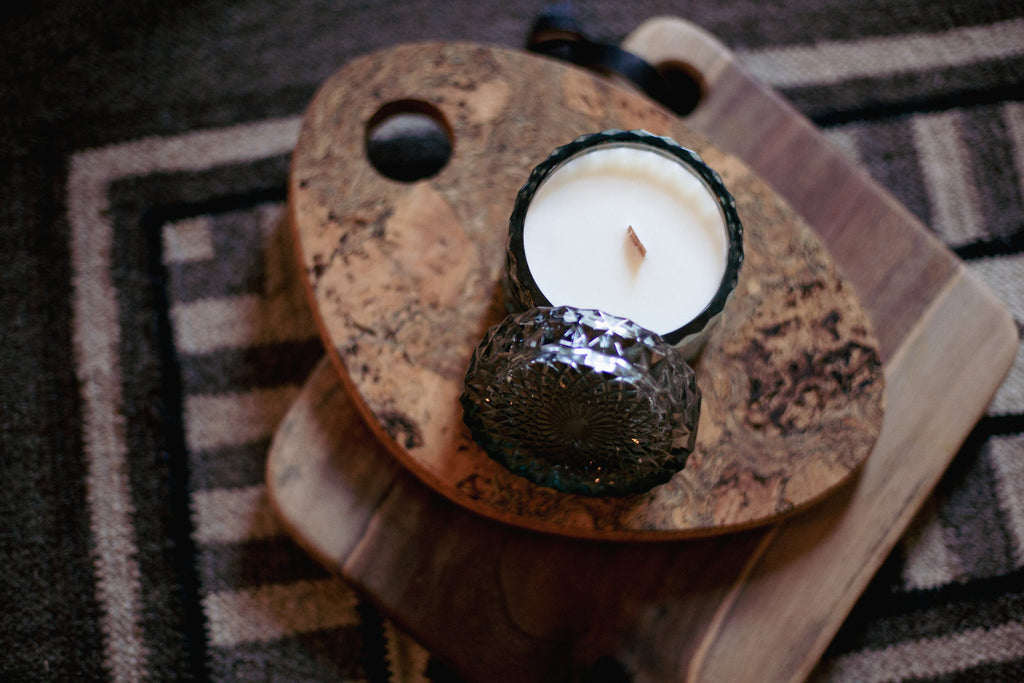 Smokey Cut Glass Candle