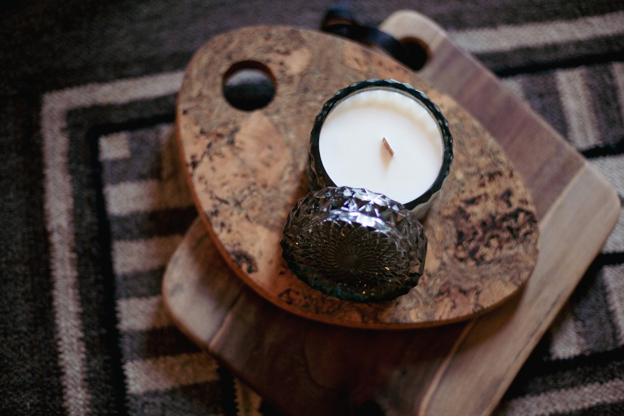 Smokey Cut Glass Candle